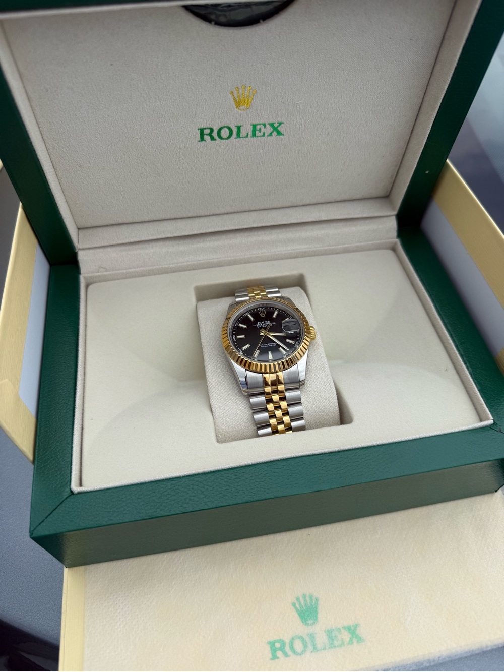 Two-Tone Gold and Silver Watch with Black Dial - Picture 3 of 3